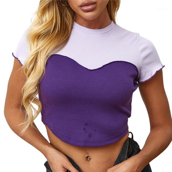 fashion trend women's short ruffled sleeve round neck ribbed patchwork t-shirt summer casual fitting tees, White
fashion trend women's short ruffled sleeve round neck ribbed patchwork t-shirt summer casual fitting tees, White