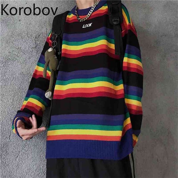korobov women rainbow hit color patchwork sweaters new vintage o neck long sleeve sueter mujer harajuku ulzzang pullovers 210430, White;black
korobov women rainbow hit color patchwork sweaters new vintage o neck long sleeve sueter mujer harajuku ulzzang pullovers 210430, White;black