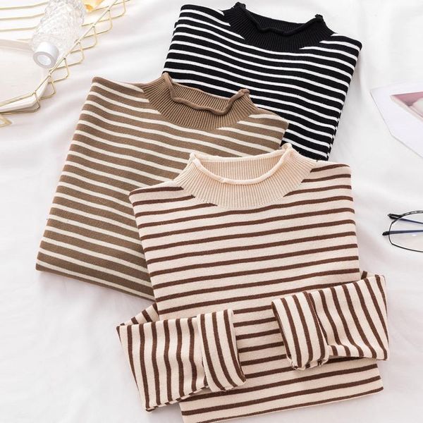 women's sweaters women casual stripted printed knitted sweater long sleeve stand collar all-match slim warm pullover 2021 winter fashio, White;black
women's sweaters women casual stripted printed knitted sweater long sleeve stand collar all-match slim warm pullover 2021 winter fashio, White;black