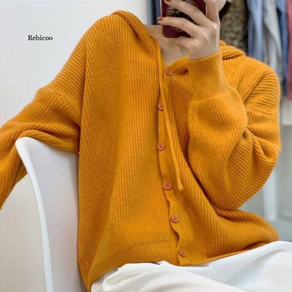 women's knits & tees hooded solid sweater coat women autumn winter korean cardigans long sleeve causal knitted outwear, White