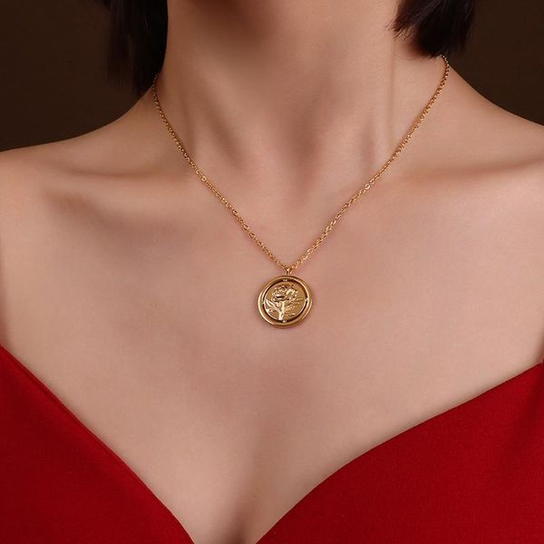 pendant necklaces vintage gold color 316l stainless steel rose flower necklace women, simple round woman jewelry 2021 trend, Silver
pendant necklaces vintage gold color 316l stainless steel rose flower necklace women, simple round woman jewelry 2021 trend, Silver