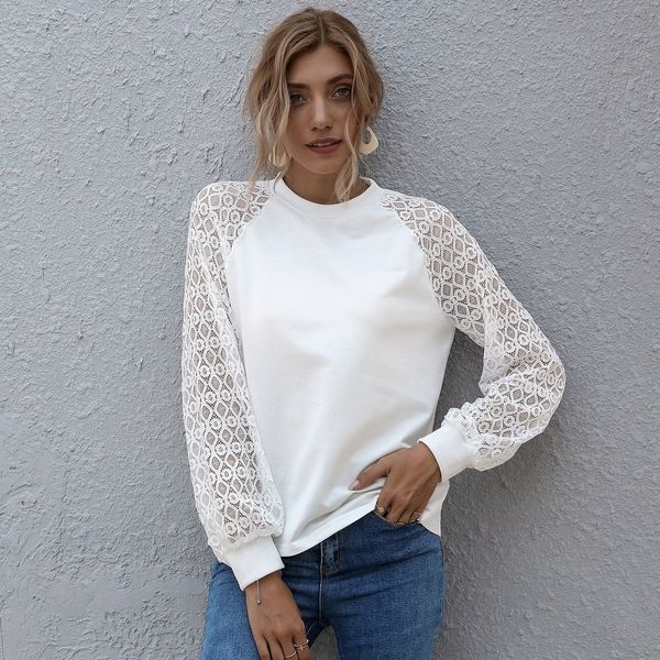 european and american simple splicing long sleeve hollow slim women's wear in autumn and winter of 2021, White
european and american simple splicing long sleeve hollow slim women's wear in autumn and winter of 2021, White