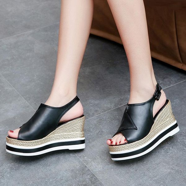 sandals women's wedge summer thick bottom ladies one-line ankle buckle shoes leather super high heel peep toe platform footwear, Black
sandals women's wedge summer thick bottom ladies one-line ankle buckle shoes leather super high heel peep toe platform footwear, Black