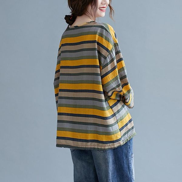 women's t-shirt 2021 arrival spring/autumn women loose casual long sleeve v-neck t shirt cotton linen stripe drawstring design a959, White
women's t-shirt 2021 arrival spring/autumn women loose casual long sleeve v-neck t shirt cotton linen stripe drawstring design a959, White