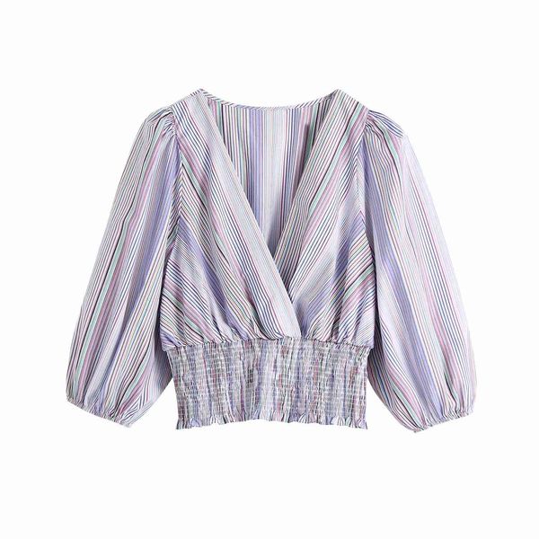women striped cropped shirt puff sleeves elastic waist v-neck casual fashion chic lady high woman blouse 210420, White
women striped cropped shirt puff sleeves elastic waist v-neck casual fashion chic lady high woman blouse 210420, White