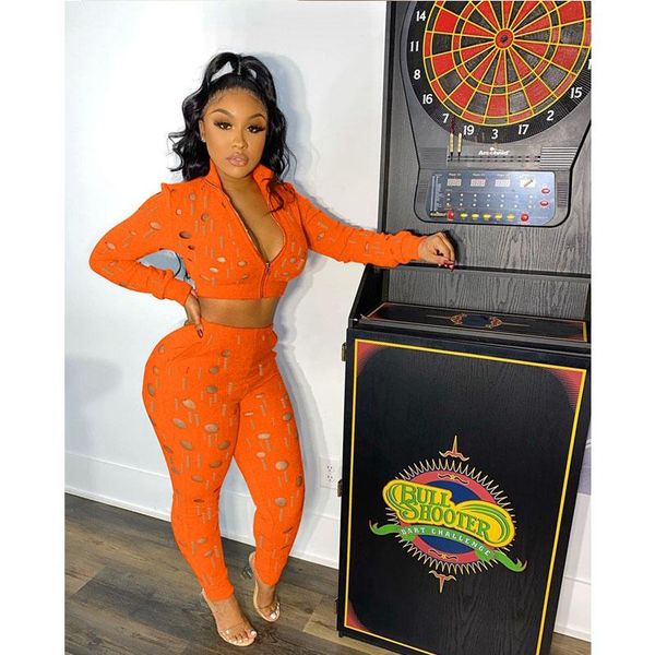 women's two piece pants fall clothes set women burnt flower hole zip coat +pants sets casual club outfits streetwear wholesale item, White
women's two piece pants fall clothes set women burnt flower hole zip coat +pants sets casual club outfits streetwear wholesale item, White