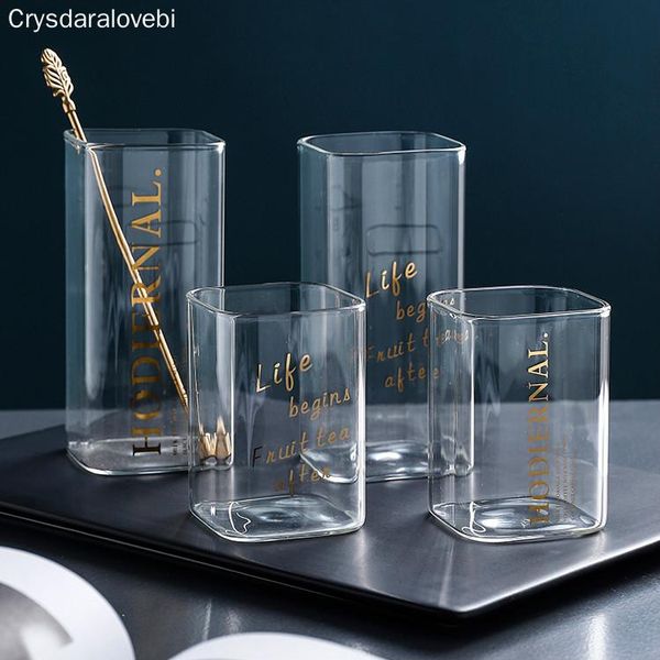creative square glass mug gold letter printing breakfast milk coffee cup crystal transparent heat-resistant home drinkware wine glasses
creative square glass mug gold letter printing breakfast milk coffee cup crystal transparent heat-resistant home drinkware wine glasses