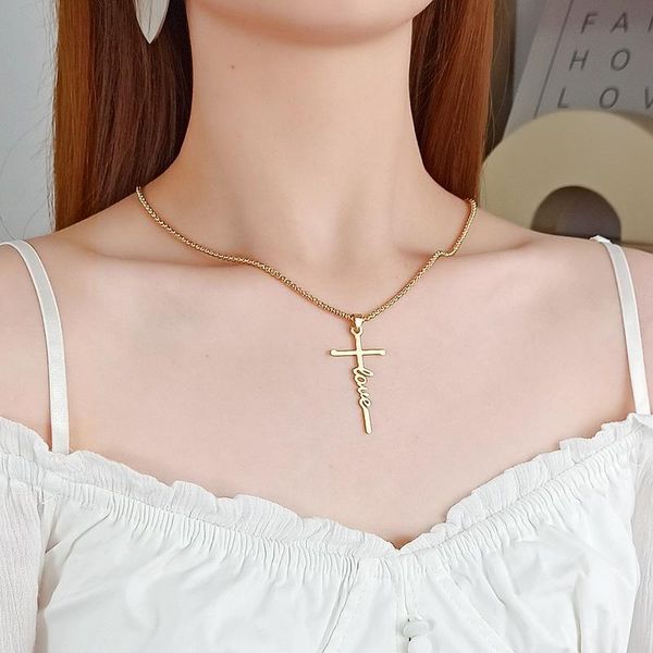 pendant necklaces punk cross for women simple stainless steel gold color letter clavicle chain hip hop couple wedding jewelry, Silver
pendant necklaces punk cross for women simple stainless steel gold color letter clavicle chain hip hop couple wedding jewelry, Silver