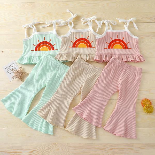 clothing sets 2pcs little girls outfit, sweet style sun printing flouncing sleeveless suspender + solid color bell-bottomed pants set, White
clothing sets 2pcs little girls outfit, sweet style sun printing flouncing sleeveless suspender + solid color bell-bottomed pants set, White