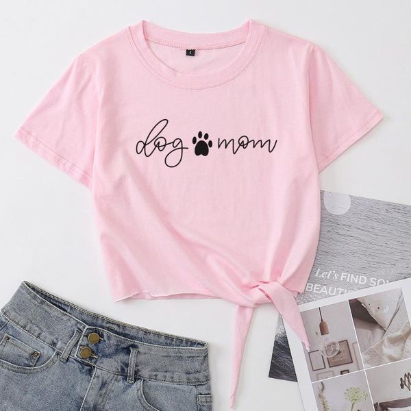 women's t-shirt dog mom animal lover dogs summer casual short-sleeve print cotton cropped graphic tee with front knot, White
women's t-shirt dog mom animal lover dogs summer casual short-sleeve print cotton cropped graphic tee with front knot, White