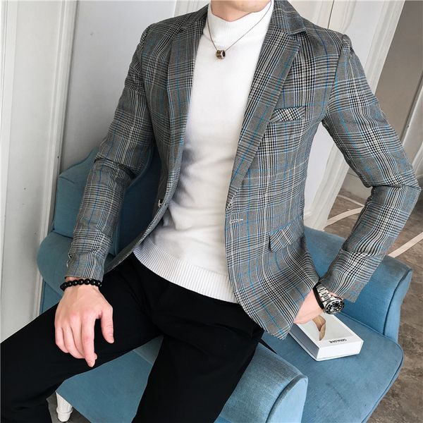 suit autumn plaid blazert men's fashion slim single button business casual jacket, White;black
suit autumn plaid blazert men's fashion slim single button business casual jacket, White;black