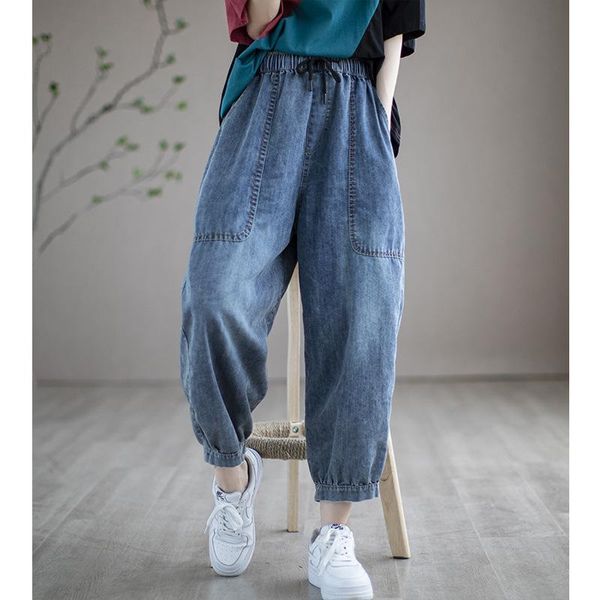 women's jeans women 2021 summer retro elastic waist loose casual denim pants ladies drawstring pocket vintage trousers, Blue
women's jeans women 2021 summer retro elastic waist loose casual denim pants ladies drawstring pocket vintage trousers, Blue
