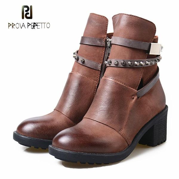 boots prova perfetto rivet studded belt buckle women knight side zippers do old genuine leather square heels short females, Black
boots prova perfetto rivet studded belt buckle women knight side zippers do old genuine leather square heels short females, Black