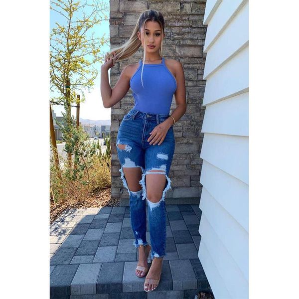 women's jeans high waist ripped stretch denim pants vintage hole distressed skinny pencil trendy slim button ankle length trousers, Blue
women's jeans high waist ripped stretch denim pants vintage hole distressed skinny pencil trendy slim button ankle length trousers, Blue