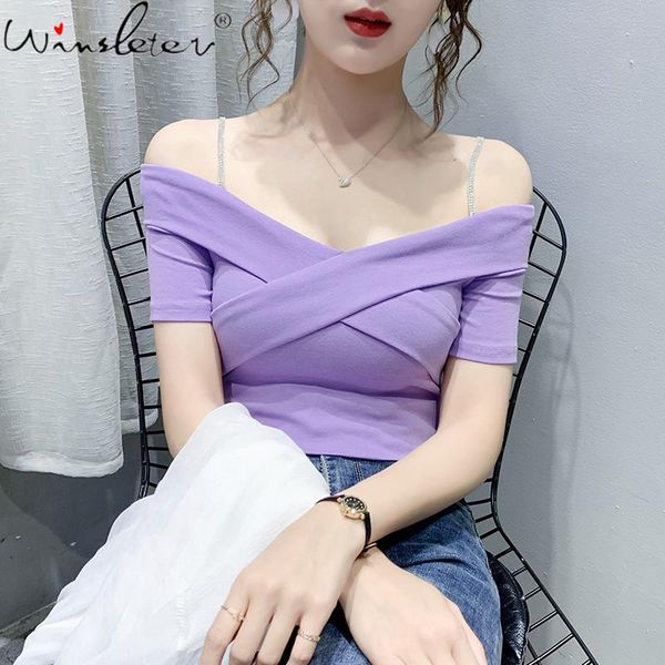 summer korean style t-shirt fashion off shoulder cotton women bottoming shirt short sleeve cross tees 2021 t14911a women's, White
summer korean style t-shirt fashion off shoulder cotton women bottoming shirt short sleeve cross tees 2021 t14911a women's, White