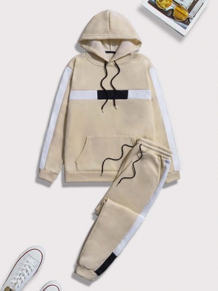 men contrast panel kangaroo pocket drawstring hoodie & sweatpants d562#, Gray
men contrast panel kangaroo pocket drawstring hoodie & sweatpants d562#, Gray