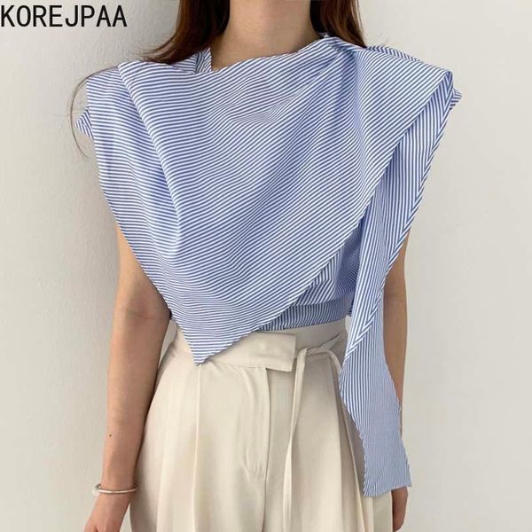 women's blouses & shirts korejpaa women shirt 2021 summer korean fashion heap collar shawl design stitching irregular loose stripes fly, White
women's blouses & shirts korejpaa women shirt 2021 summer korean fashion heap collar shawl design stitching irregular loose stripes fly, White