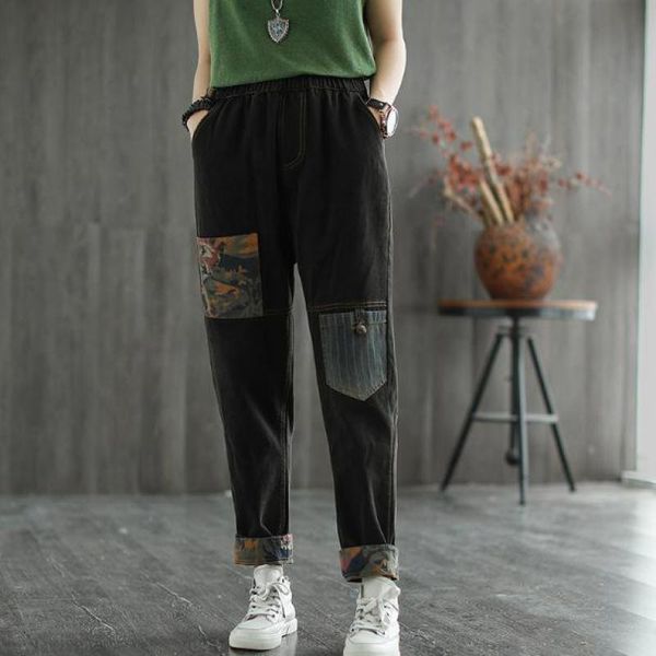 vintage long denim harem pants 2021 autumn spring casual loose women pockets elastic waist print jeans full length women's, Blue
vintage long denim harem pants 2021 autumn spring casual loose women pockets elastic waist print jeans full length women's, Blue