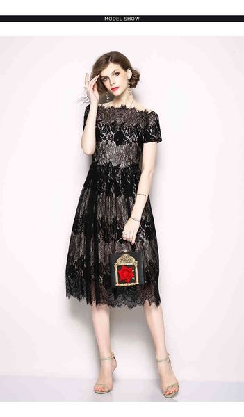 a line black elegant lace vintage women summer short sleeve slash neck striped mesh patchwork casual feminino party, Black;gray
a line black elegant lace vintage women summer short sleeve slash neck striped mesh patchwork casual feminino party, Black;gray