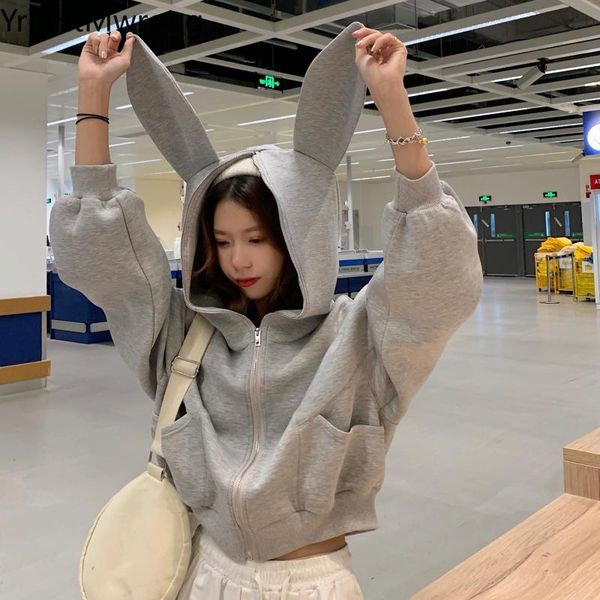 women's hoodies & sweatshirts fall ear hooded loose zip up long sleeve short sweatshirt women solid gray crop tracksuit korean fash, Black
women's hoodies & sweatshirts fall ear hooded loose zip up long sleeve short sweatshirt women solid gray crop tracksuit korean fash, Black