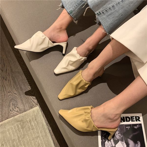 pointed toe women slippers high heels solid color yellow/beige/black fashion soft leather casual summer slides mules shoes 35-39 210513
pointed toe women slippers high heels solid color yellow/beige/black fashion soft leather casual summer slides mules shoes 35-39 210513
