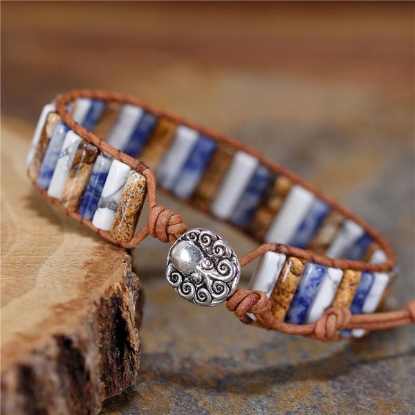 jasper tube beads bracelet jewelry handmade multi color natural stone leather wrap couples bracelets gifts dropshiping charm, Golden;silver
jasper tube beads bracelet jewelry handmade multi color natural stone leather wrap couples bracelets gifts dropshiping charm, Golden;silver
