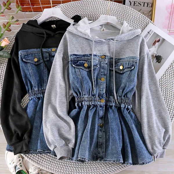 casual dresses korean student harajuku style hooded stitching denim female fake two long-sleeved waist coat 0m0h, Black;gray
casual dresses korean student harajuku style hooded stitching denim female fake two long-sleeved waist coat 0m0h, Black;gray