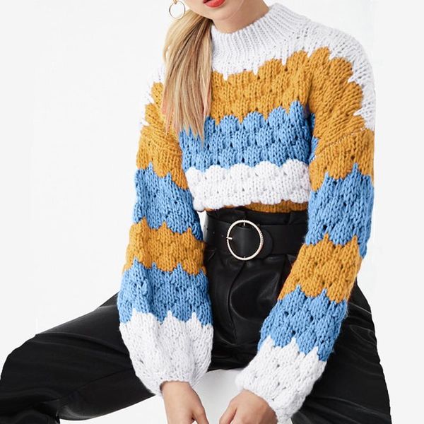 women's sweaters casual sweater color block puff sleeve loose pullover autumn winter outerwear female blusa de frio feminina, White;black
women's sweaters casual sweater color block puff sleeve loose pullover autumn winter outerwear female blusa de frio feminina, White;black