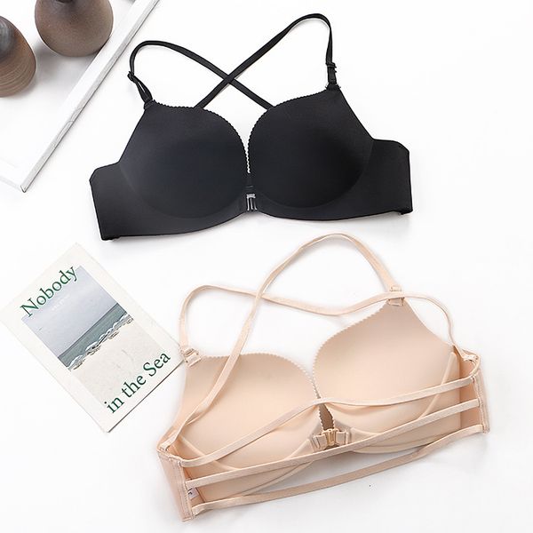 bras cross back one piece front button no mark steel ring small bra adjustable breathable gathering lingerie, Red;black
bras cross back one piece front button no mark steel ring small bra adjustable breathable gathering lingerie, Red;black
