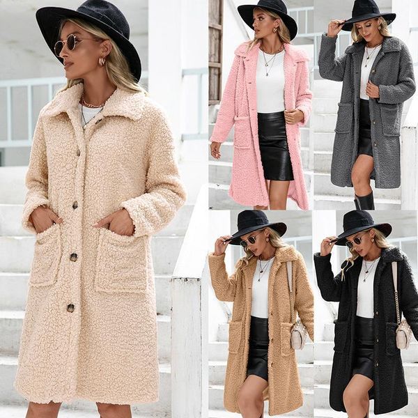 women's wool & blends autumn winter women lambswool long coat warm soft lapel plush fleece jackets female casual streetwear fashion out, Black
women's wool & blends autumn winter women lambswool long coat warm soft lapel plush fleece jackets female casual streetwear fashion out, Black