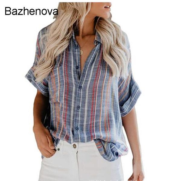 women's blouses & shirts bazhenova fashion summer autumn striped chiffon casual pocket short sleeve shirt button loose blouse t1285, White
women's blouses & shirts bazhenova fashion summer autumn striped chiffon casual pocket short sleeve shirt button loose blouse t1285, White
