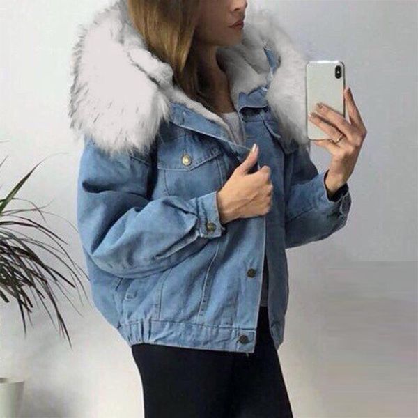 women's jackets korean fashion warm velvet denim jacket women winter thickened embroidered cropped jean faux fur collar casual outerwea, Black;brown
women's jackets korean fashion warm velvet denim jacket women winter thickened embroidered cropped jean faux fur collar casual outerwea, Black;brown