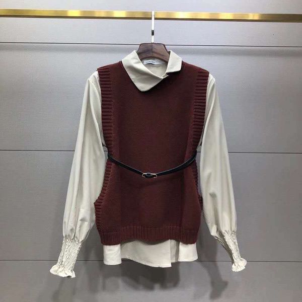 sweaters work suits autumn winter business suit women turn-down collar long sleeve shirt+belt deco knitted vest top, White;black
sweaters work suits autumn winter business suit women turn-down collar long sleeve shirt+belt deco knitted vest top, White;black