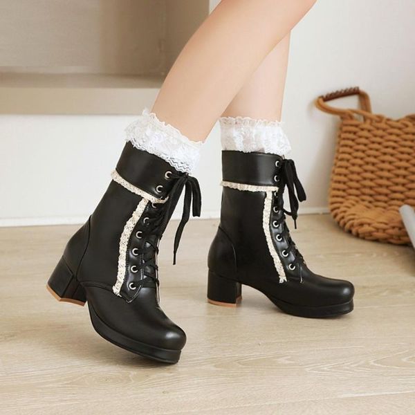 boots us4-11 womens sweet lolita ankle lace up bowknot block heel shoes round toe platform plus size cosplay 2021ma1, Black
boots us4-11 womens sweet lolita ankle lace up bowknot block heel shoes round toe platform plus size cosplay 2021ma1, Black