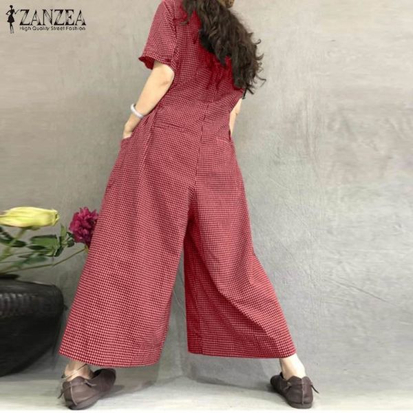 zanzea women rompers summer wide leg overalls vintage plaid short sleeve jumpsuits casual back zip playsuits plus size trousers, Black;white
zanzea women rompers summer wide leg overalls vintage plaid short sleeve jumpsuits casual back zip playsuits plus size trousers, Black;white