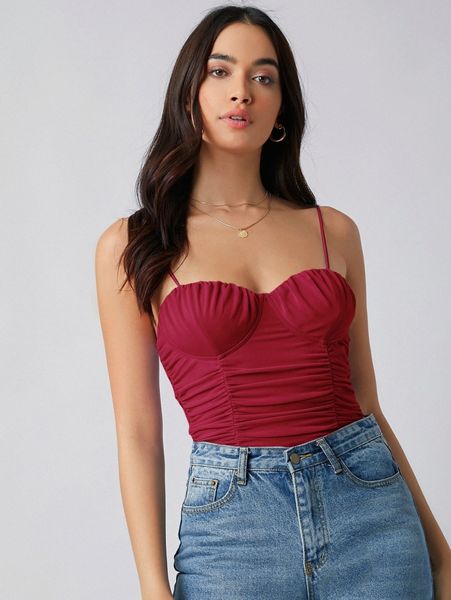 ruched mesh cami v4ml#, White
