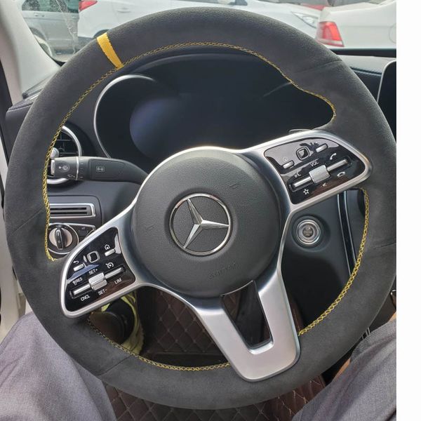 classic black leather steering wheel yellow stitching hand sewing wrap cover fit for mercedes benz a class 19-20 glc glb 2020 cls 18-20 
classic black leather steering wheel yellow stitching hand sewing wrap cover fit for mercedes benz a class 19-20 glc glb 2020 cls 18-20