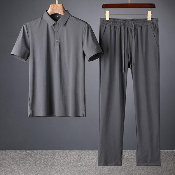 men's tracksuits 2021 summer high end pressed plastic suit cool silk business lapel short sleeve two piece leisure sports for men, Gray
men's tracksuits 2021 summer high end pressed plastic suit cool silk business lapel short sleeve two piece leisure sports for men, Gray