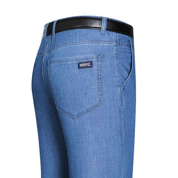 men's jeans straight tube loose 2021 light busins clothing friendly summer thin denim men's pants, Blue