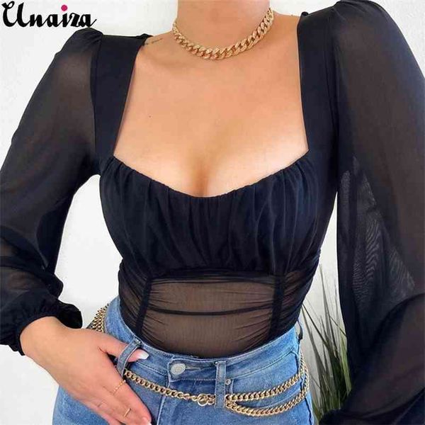unaiza women's shirt u-neck perspective net yarn slimming long-sleeved female fashion solid color casual 210522, White
unaiza women's shirt u-neck perspective net yarn slimming long-sleeved female fashion solid color casual 210522, White