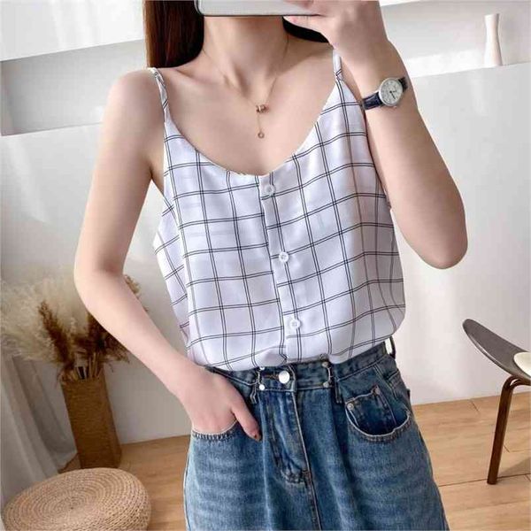 strap plaid chiffon camis tank women v neck elegant buttons vest casual korea streetwear camisole female 210507, White
strap plaid chiffon camis tank women v neck elegant buttons vest casual korea streetwear camisole female 210507, White