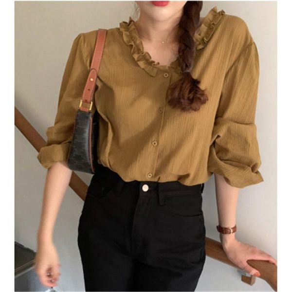 women's blouse autumn korean casual loose ruffled solid color shirts female fashion elegance office lady 2021 blouses &, White
women's blouse autumn korean casual loose ruffled solid color shirts female fashion elegance office lady 2021 blouses &, White