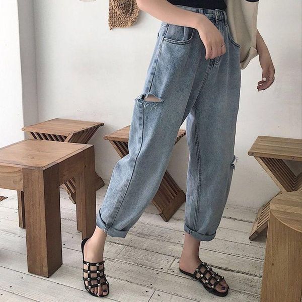 women's jeans woman pants ripped loose straight-leg high waist spring summer wear pantalones vaqueros mujer, Blue
women's jeans woman pants ripped loose straight-leg high waist spring summer wear pantalones vaqueros mujer, Blue
