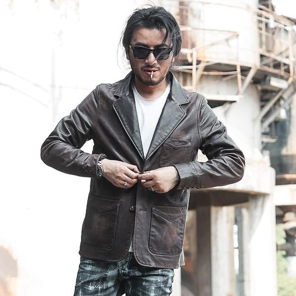 man vintage business slim fit washed sheepskin blazer coat pockets genuine leather jacket work suit autumn biker jackets men's & faux, Black
man vintage business slim fit washed sheepskin blazer coat pockets genuine leather jacket work suit autumn biker jackets men's & faux, Black