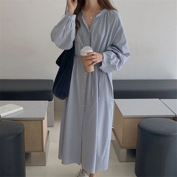 solid all match o neck single-breasted loose lace-up waist casual lantern sleeve shirt dresses for women 210421, Black;gray
solid all match o neck single-breasted loose lace-up waist casual lantern sleeve shirt dresses for women 210421, Black;gray