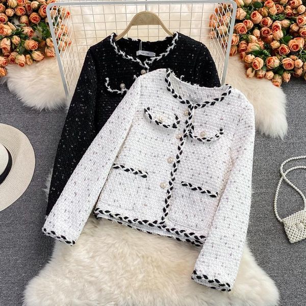 women's jackets small fragrance tweed jacket coat women 2021 autumn winter french vintage woolen short korean casual outerwear crop top, Black;brown
women's jackets small fragrance tweed jacket coat women 2021 autumn winter french vintage woolen short korean casual outerwear crop top, Black;brown