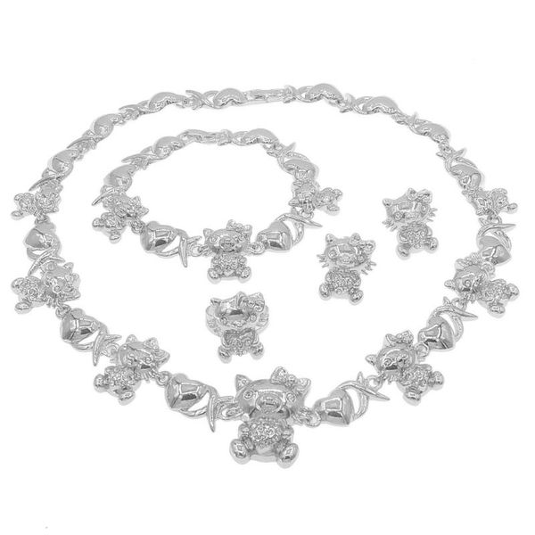 earrings & necklace style cute girl kitty cat xoxo i love you jewelry set latest design women silver jewellry x0113
