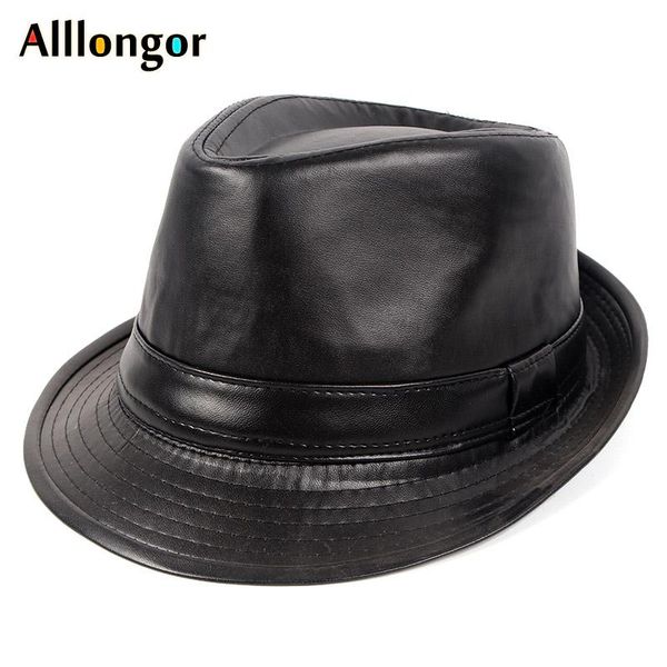 fashion pu leather gentleman fedora hat men autumn 2021 fedoras solid black vintage dad hats chapeau femme cap panama jazz wide brim, Blue;gray
fashion pu leather gentleman fedora hat men autumn 2021 fedoras solid black vintage dad hats chapeau femme cap panama jazz wide brim, Blue;gray