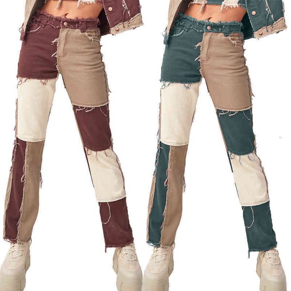 women's jeans jean women patchwork fashion washed vintage contrasting color denim high street lady straight flare 9930, Blue
women's jeans jean women patchwork fashion washed vintage contrasting color denim high street lady straight flare 9930, Blue