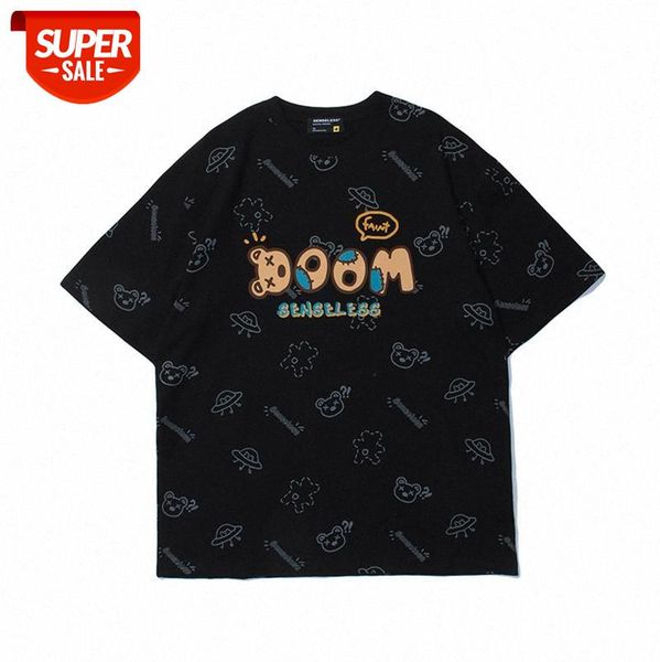 european and american high street black white printed t-shirt loose color matching hand-painted bear illustration printing short-sleev #5v3a, White;black
european and american high street black white printed t-shirt loose color matching hand-painted bear illustration printing short-sleev #5v3a, White;black